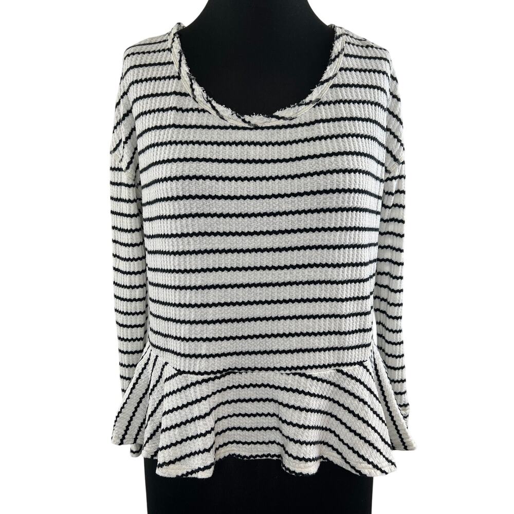 We the Free People White Black Stripes Cotton Knit Peplum Top Women's Small S